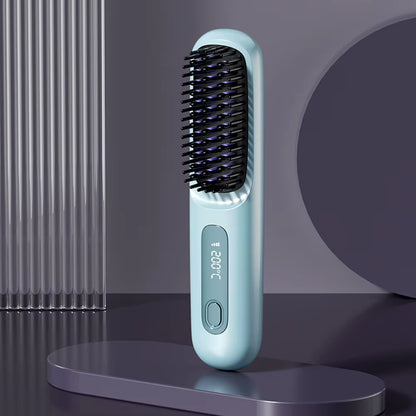 Electric LCD Usb Ceramic Heating Straight Hair Comb Wireless Portable Negative Ion Styling Tool Rechargeable Straightening Brush