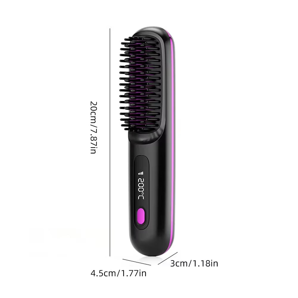 Electric LCD Usb Ceramic Heating Straight Hair Comb Wireless Portable Negative Ion Styling Tool Rechargeable Straightening Brush