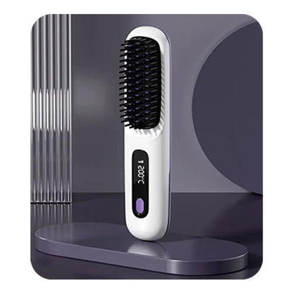 Electric LCD Usb Ceramic Heating Straight Hair Comb Wireless Portable Negative Ion Styling Tool Rechargeable Straightening Brush