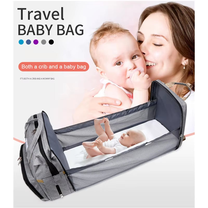 New Folding Mommy Bag Lightweight Portable Folding Crib Bed Large-Capacity Baby Backpack Mommy Baby Diapers Bags Outting Bag