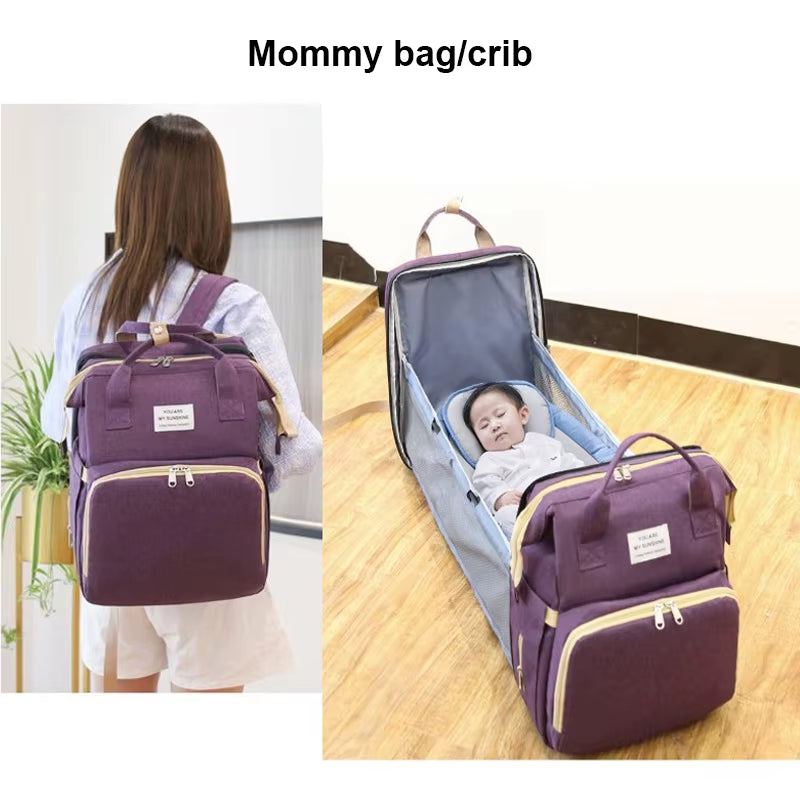 New Folding Mommy Bag Lightweight Portable Folding Crib Bed Large-Capacity Baby Backpack Mommy Baby Diapers Bags Outting Bag